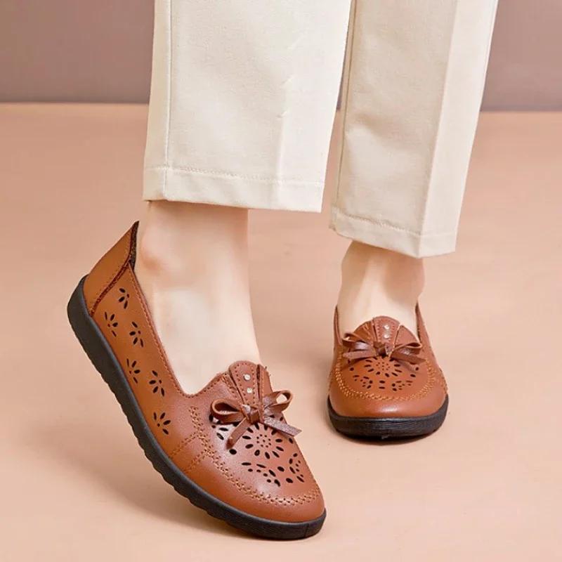 

Fashion Women Flats Summer Women Genuine Leather Shoes With Low Heels Slip On Casual Flat Shoes Women Loafers Soft Nurse Ballerina Shoes 35 жёлтый