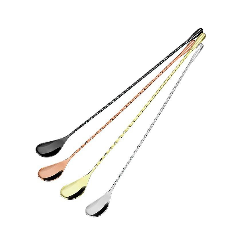 Spiral Pattern Long Handle Mixing Spoon Food Grade Stainless Steel Cocktail Scoop for Home Bar Bartender Drink Making