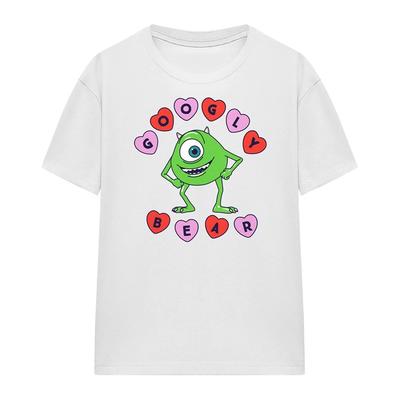 Disney Mike Wazowski Wackelaugen Bär Herzen Damen 100% Baumwolle T-Shirt Herren T-Shirts Oberteil S-2XL, Weiß