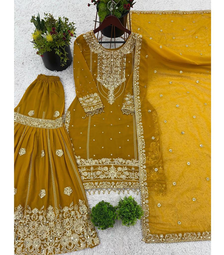 Bollywood Faux Georgette Salwar Kameez Sharara Set Indian Women Designer Salwar Suit Dress