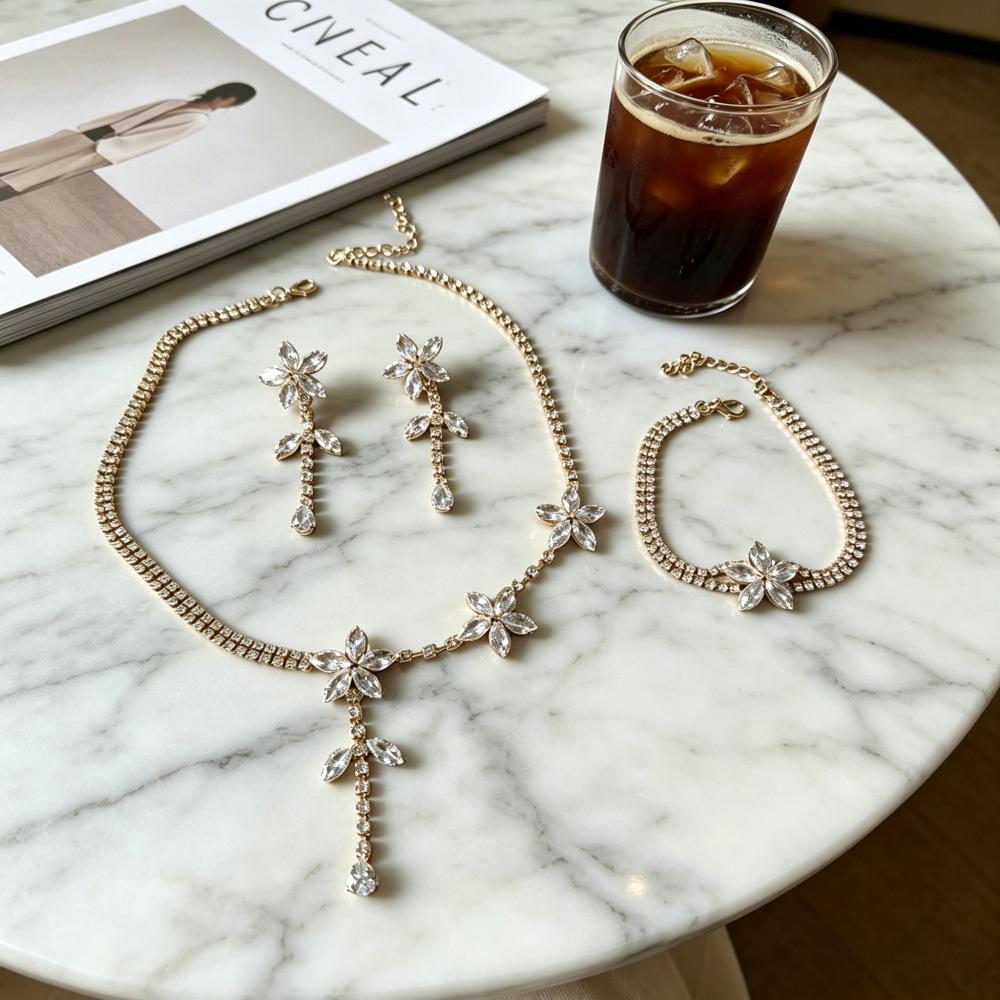 Sunflower Zirconia Necklace & Earring Jewelry Set - Wedding Accessories