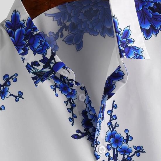 Men Shirt Ink Painting Single-breasted Summer Hawaiian Turndown Collar Top for Party