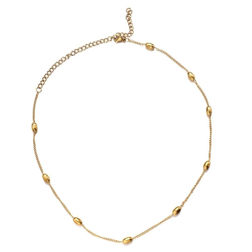 Stainless Steel Women Necklace Simple Beaded Chain Necklace Fashionable Clavicle Chain  Ladies золотой