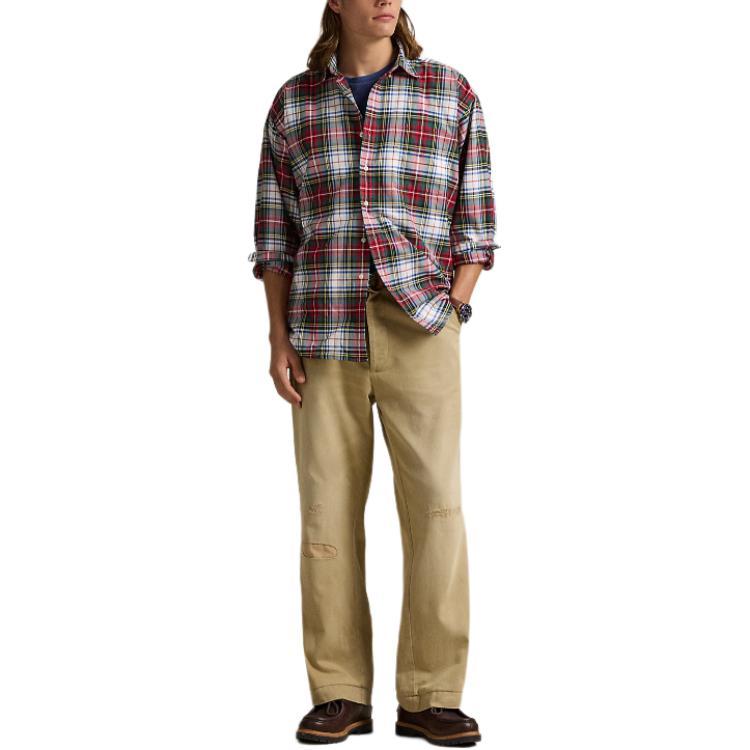 Polo Ralph Lauren Plaid Button-Down Long Sleeve Shirt Men shirts Red White MNPOWOV16823874-100