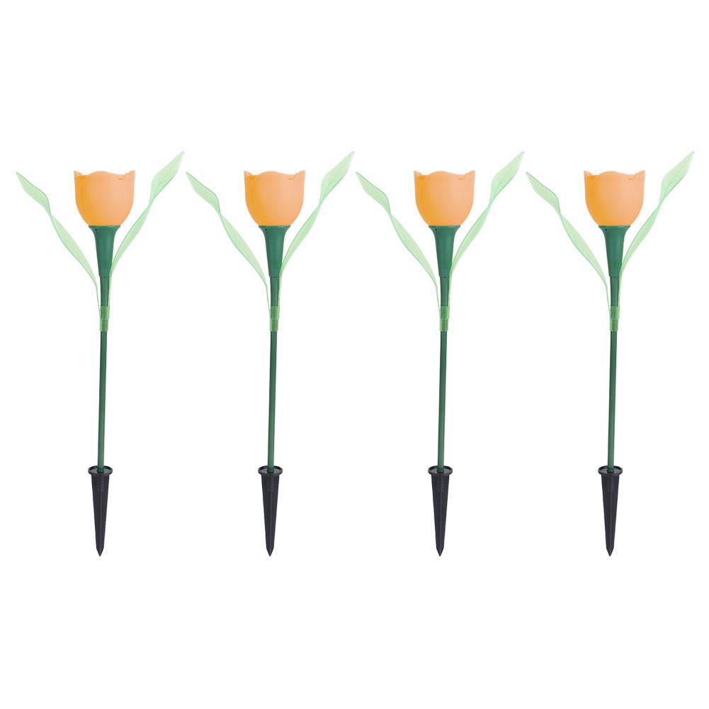4Pcs Outdoor Solar Power Tulip LED Flower Light Waterproof Garden Lawn Lamp DecorationOrange