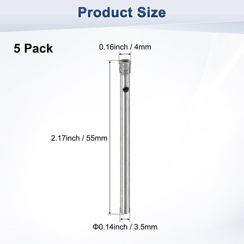 5pcs Diamond Hole Saw Drill Bit 3-18mm Glass Drill Bit for Ceramic/Marble/Granite Stone/Bottles/Tile Cutting [Silver Tone]