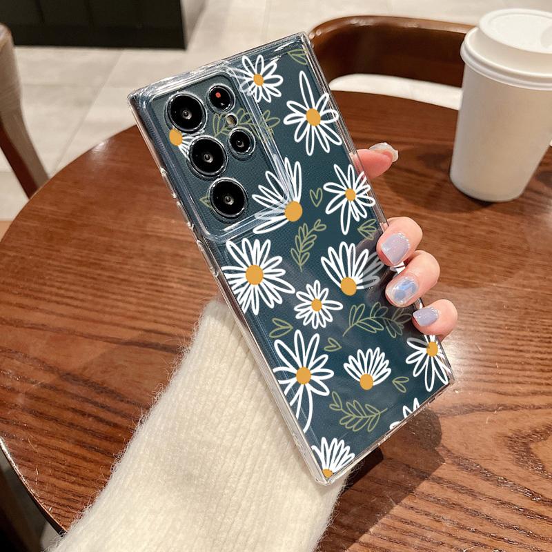 Flower Pattern Phone Case For Samsung Galaxy S26 S25 S24 S23 Ultra S22 Plus S24 S21 FE S25Edge Transparent Shockproof Soft Cover