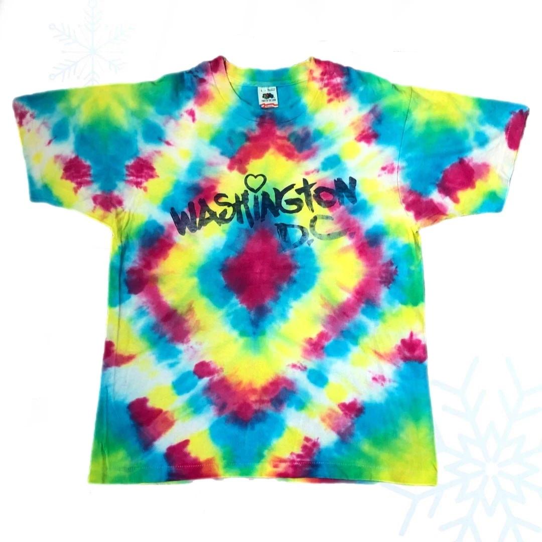 Vintage 90s Washington D.C. Tie-Dye All Over Print AOP T-Shirt Large 4XL