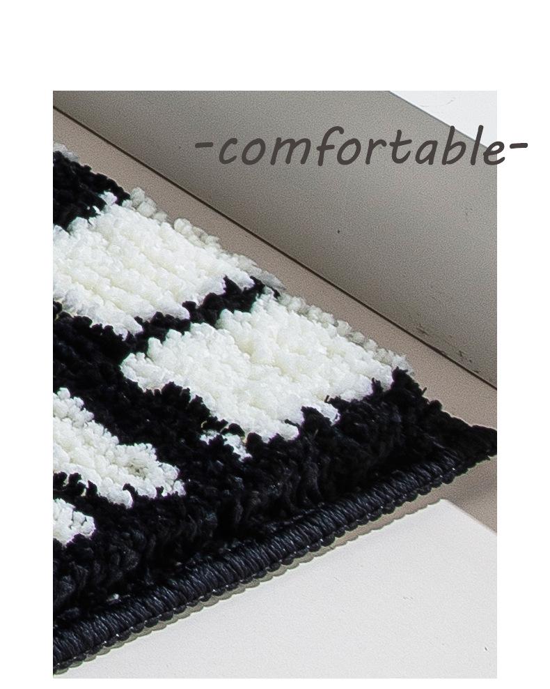 Black & White Striped Non-Slip Absorbent Bathroom Mat – Versatile for Toilet, Bedroom, and Door Entry.
