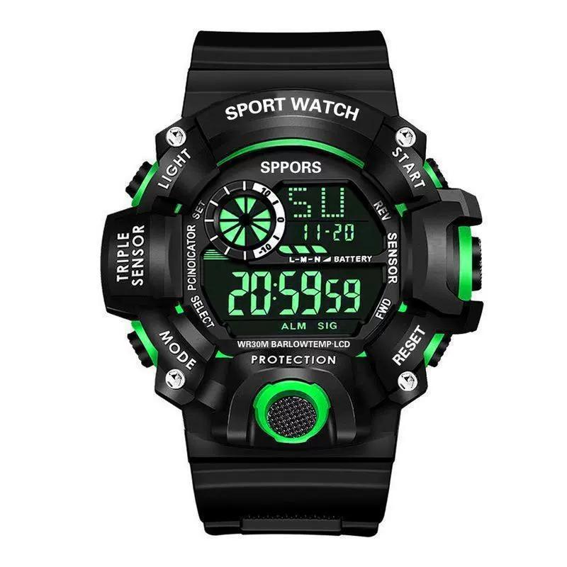 Fashion Men's Watch Sports Electronic Wristwatch Large Dial Multifunctional Waterproof Luminous Alarm Kids Male's Military Watch
