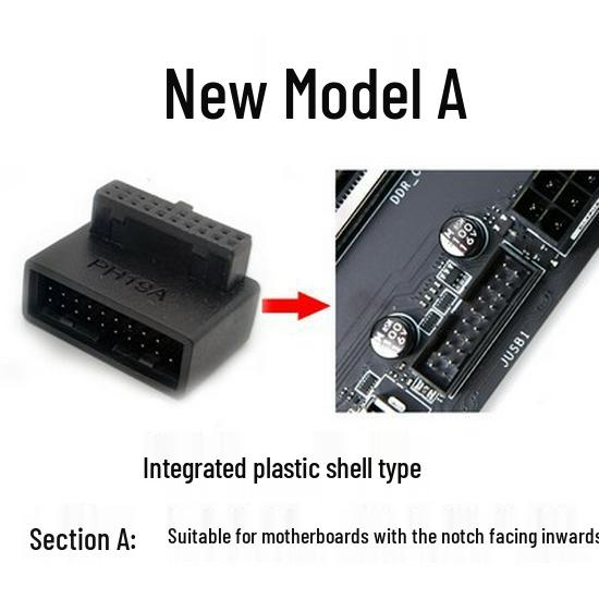 Motherboard USB 3.0 Right Angle Adapter, 19-Pin 90° Rear Cable Routing