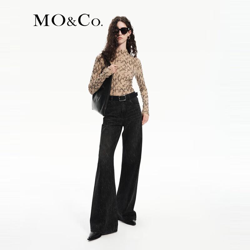 MO&Co. Flocked Print Mesh High-Neck Top