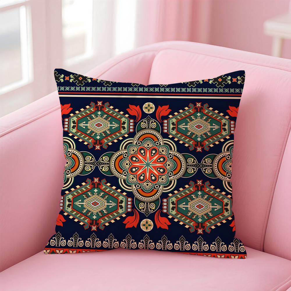 Fashion Colorful Chinese Ethnic Pattern Designs Cushion Cover Pillowcase Short Plush Invisible Zipper Room Sofa Cushion Cover