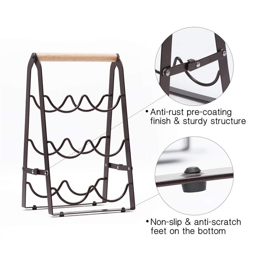 Elegant Foldable 3 Tiers Wine Bottle Holder Desktop Display Shelf Wine Storage Rack for Kitchen Inside Cabinets