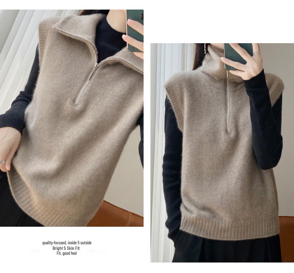 Women's 100% Pure Wool Double-Layer Vest, Seamless Knit for Autumn/Winter, Perfect for Layering