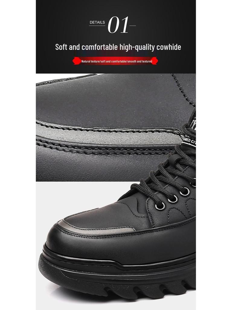 Men's 2025 Winter High-Top Cotton Leather Shoes - Warm, Non-Slip Casual Dad Shoes and Trendy Snow Boots.