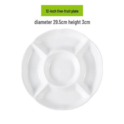 Pure White Ceramic 5-Compartment Serving Plate with Vinegar Dish
