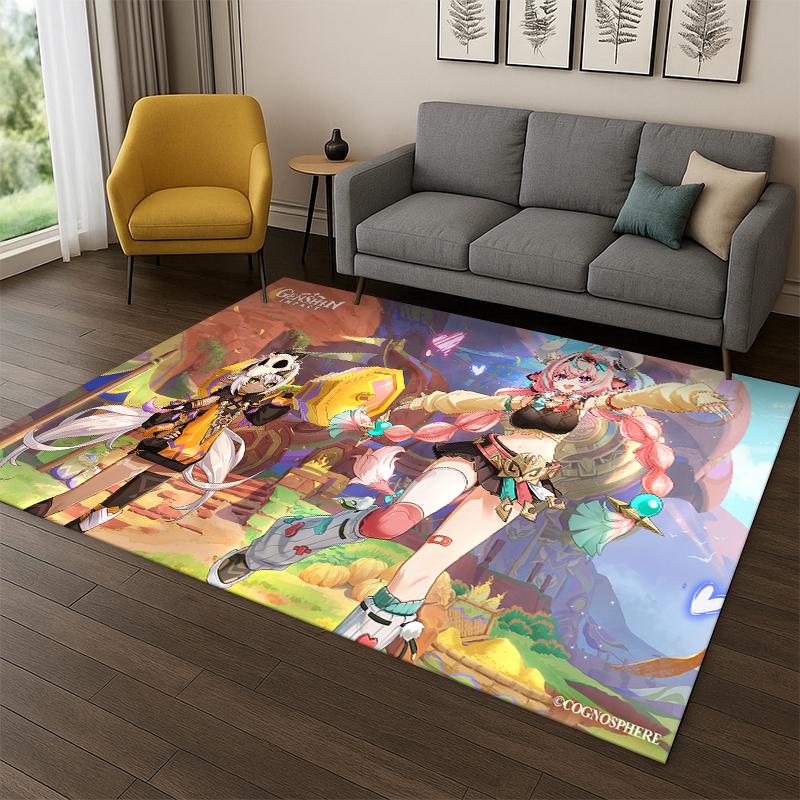 New Genshin Impact Cartoon Game Carpet Rug for Bedroom Living Room Sofa Playroom Doormat Home Decor,Kid Area Rug Non-slip Gift