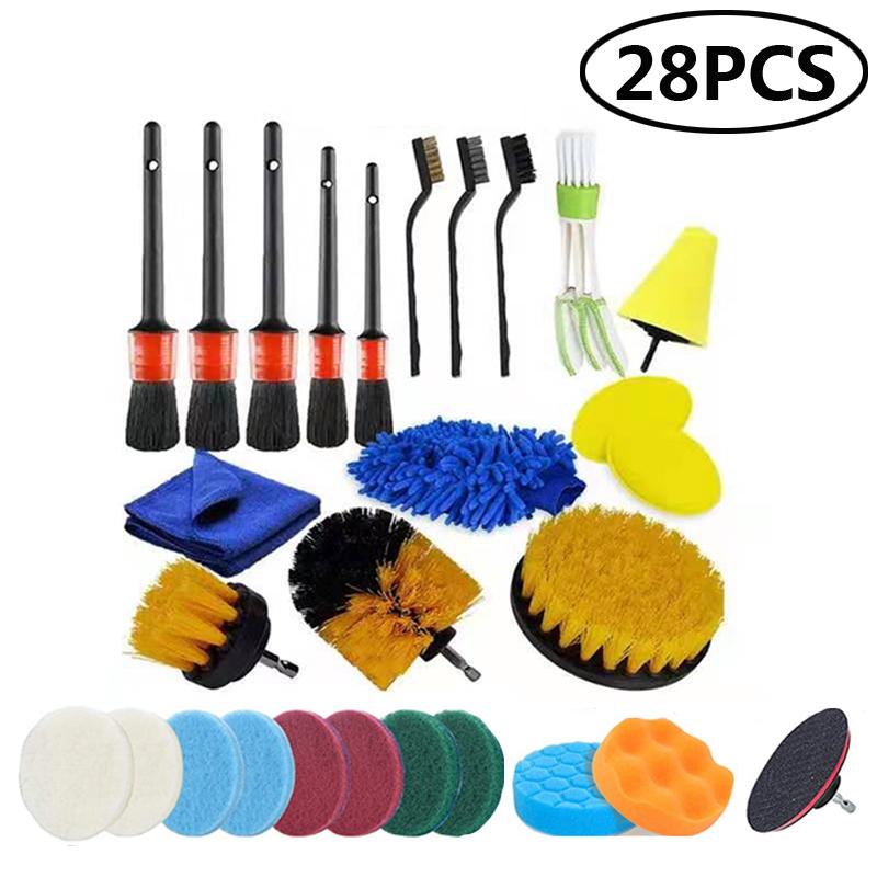 Car Detailig Brushes Set Drill Brush Attachment Set Heavy Duty Power Scrubber Brushes for Bathroom Kitchen Auto Cleaing Supplies