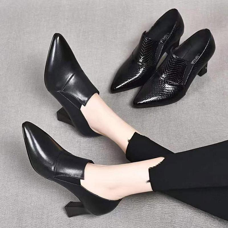 High-heeled Single Shoes Women's 2025 Spring New Black Pointed Deep-mouth Thin-heeled Versatile Patent Leather Women's Shoes Fashion Single Shoes