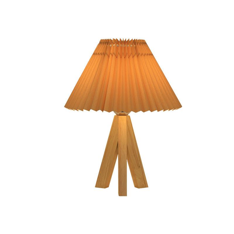 ZK50 LED E27  Light Source Not Included  Bedroom Solid Wood Bedside Table Lamp Retro Pleated Decorative Room Lighting Table Lamp