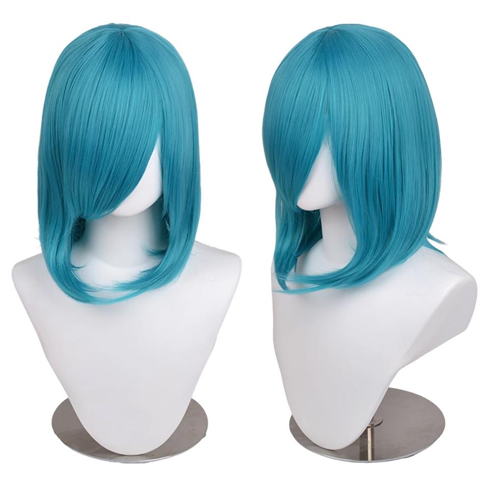 40cm Anime Synthetic White Purple Cosplay Wigs Short Green Hair Straight Silver Wig Pink Hairpiece Short Wig with Bangs