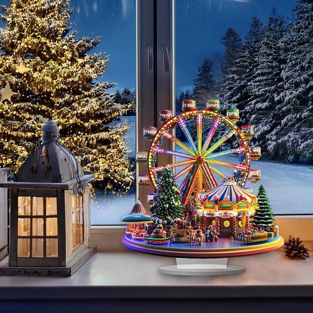 Christmas Village Ferris Wheel 2D Acrylic Holiday Figurines Ferris Wheel Christmas Ornament for Thanksgiving Birthday Offices