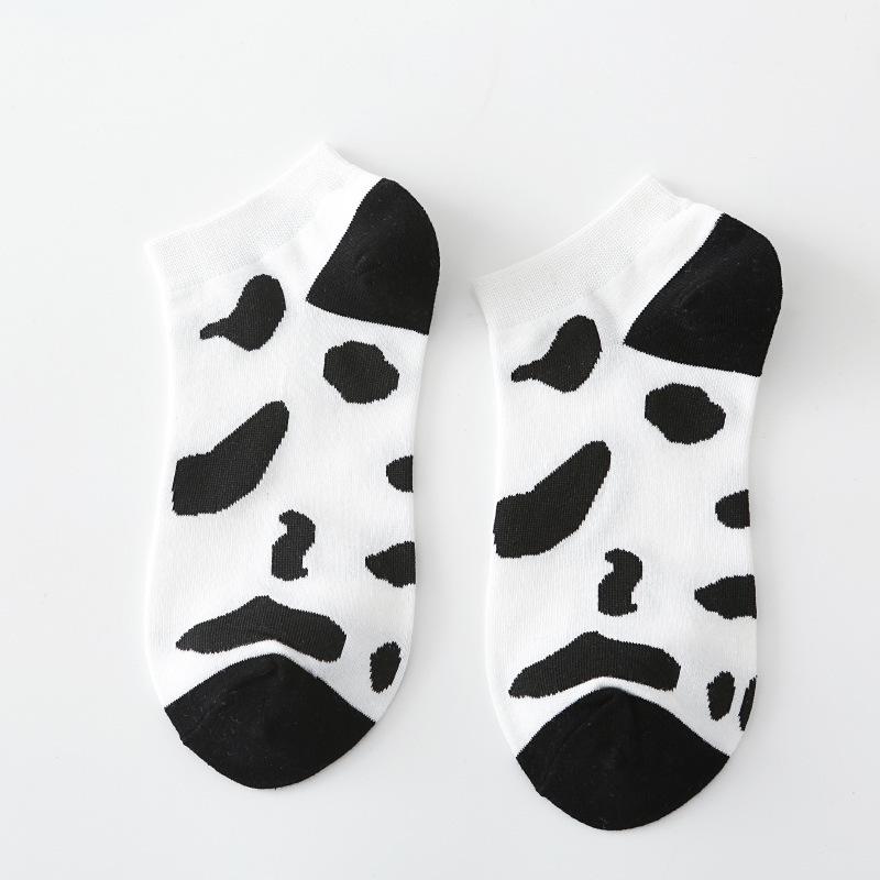 5/10 Paar Lässige Socken für Frühling Sommer in Schwarz und Weiß Kuh- und Zebra-Muster Vielseitiges Design Niedlicher College-Stil Kurze Waden Baumwollsocken