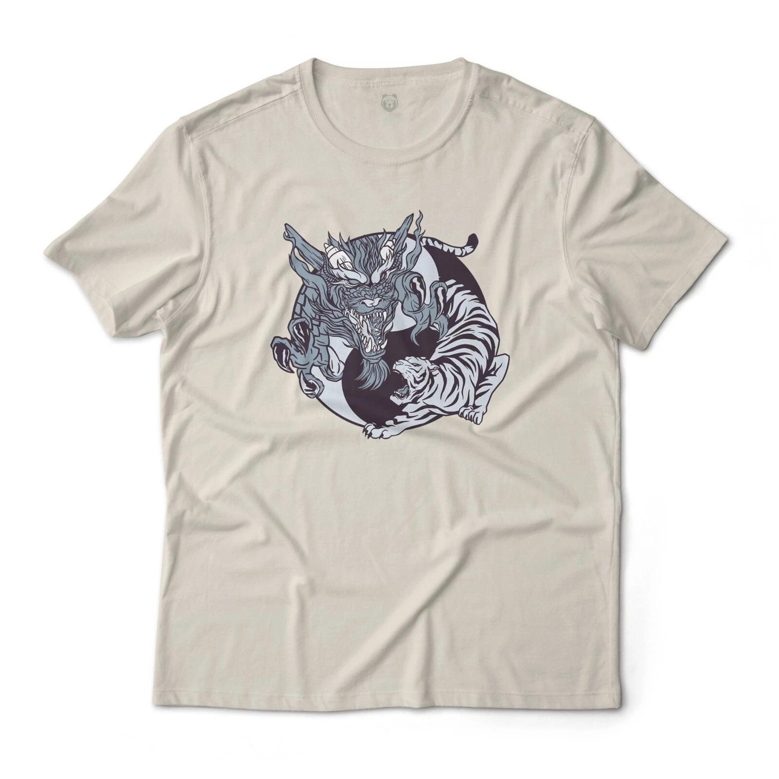 Ying And Yang Tiger And Dragon Graphic Art Tee Fine Jersey Novelty T-T-Shirt 2XL