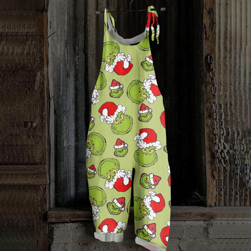 Women's Casual Loose Jumpsuit Christmas Print Wide Leg Jumpsuit Sleeveless With Pockets