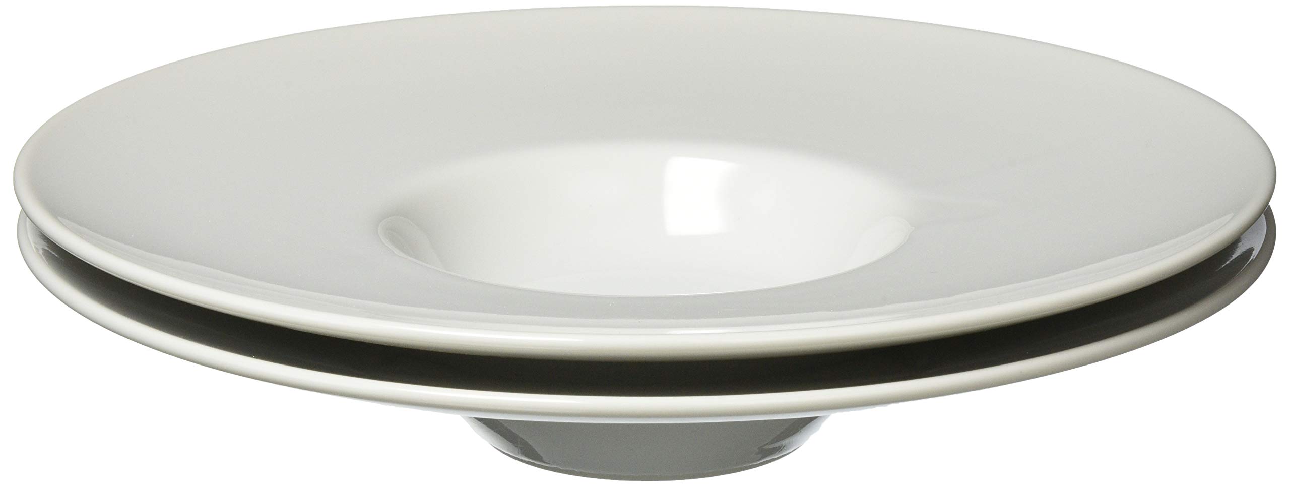 

Kanesuzu Ceramics White Wide Rim Pasta Plate, 26cm Flat Soup Plate, Made in Japan, 50100816, Set of 2