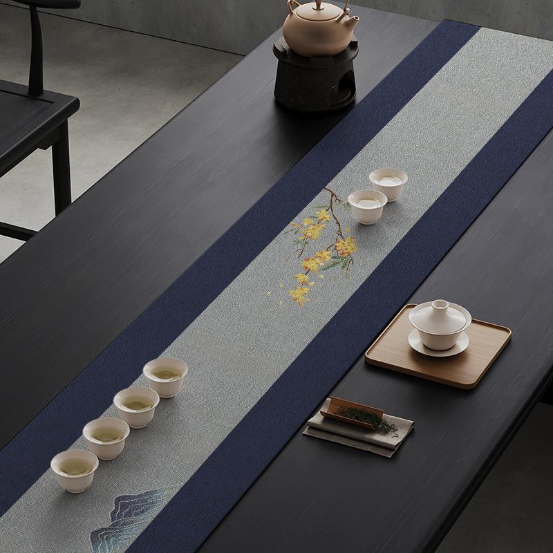 New Chinese Tea Banquet Zen Table Flag Fabric Table Mat Waterproof Tea Tablecloth Tea Table Long Strip Light Luxury High-end