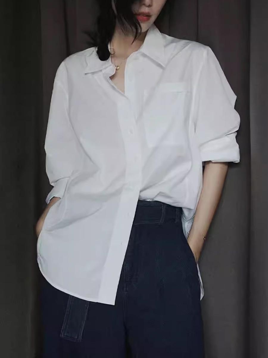 

Весенняя женская белая хлопковая рубашка - Повседневный свободный крой, Стиль высокого класса, Одежда для работы Large белый