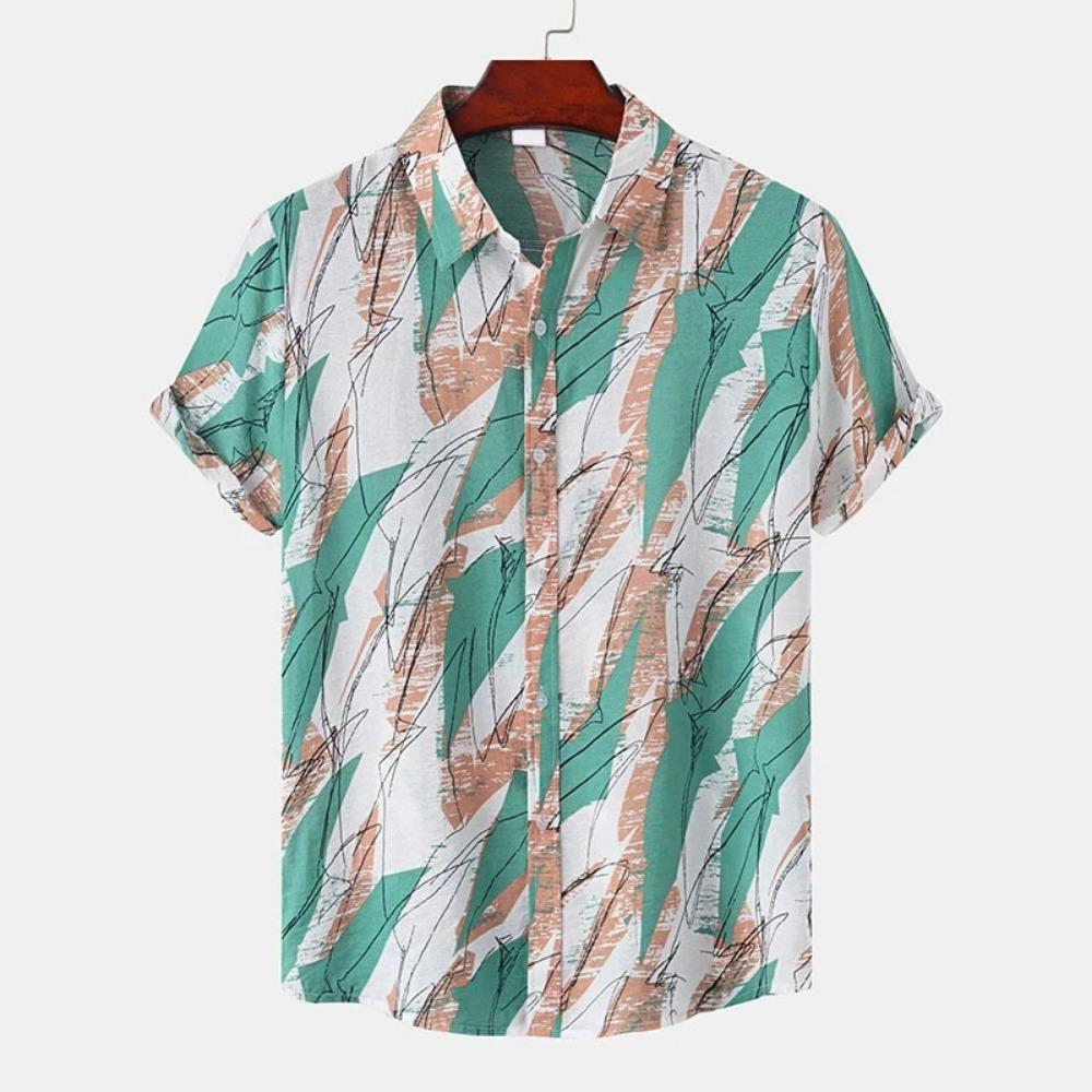Vintage Splicing Pattern Hawaiian Shirt For Men Colorful Square 3D Printed Short Sleeve Blouse Casual Button Loose Aloha Shirts