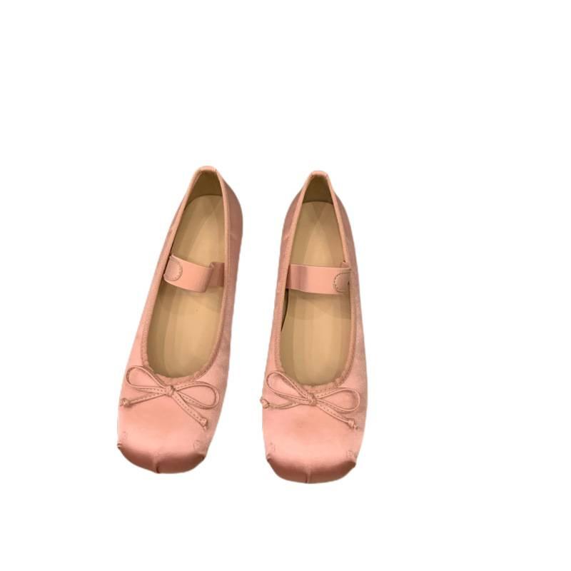 Flat pink ballet single shoes fairy shoes spring and autumn 2025 new summer satin silver Mary Jane shoes