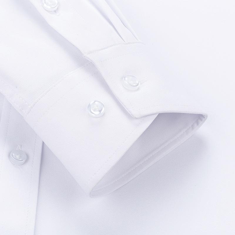 High Elasticity Non-Iron Slim Fit Men's Long Sleeve White Collar Business Casual Shirt with Pocket for Spring and Autumn.