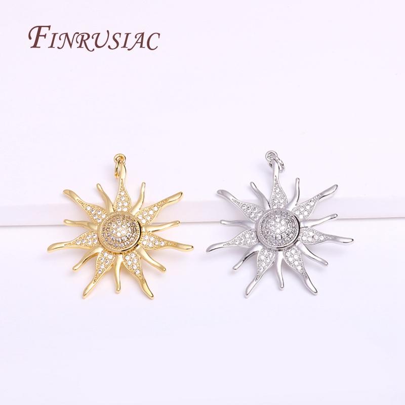 18K Gold Plated 33mm Big Sun Flower Pendant Wholesale,High Quality Brass Metal Inlaid Zircon Sun Charms DIY Jewelry Making 