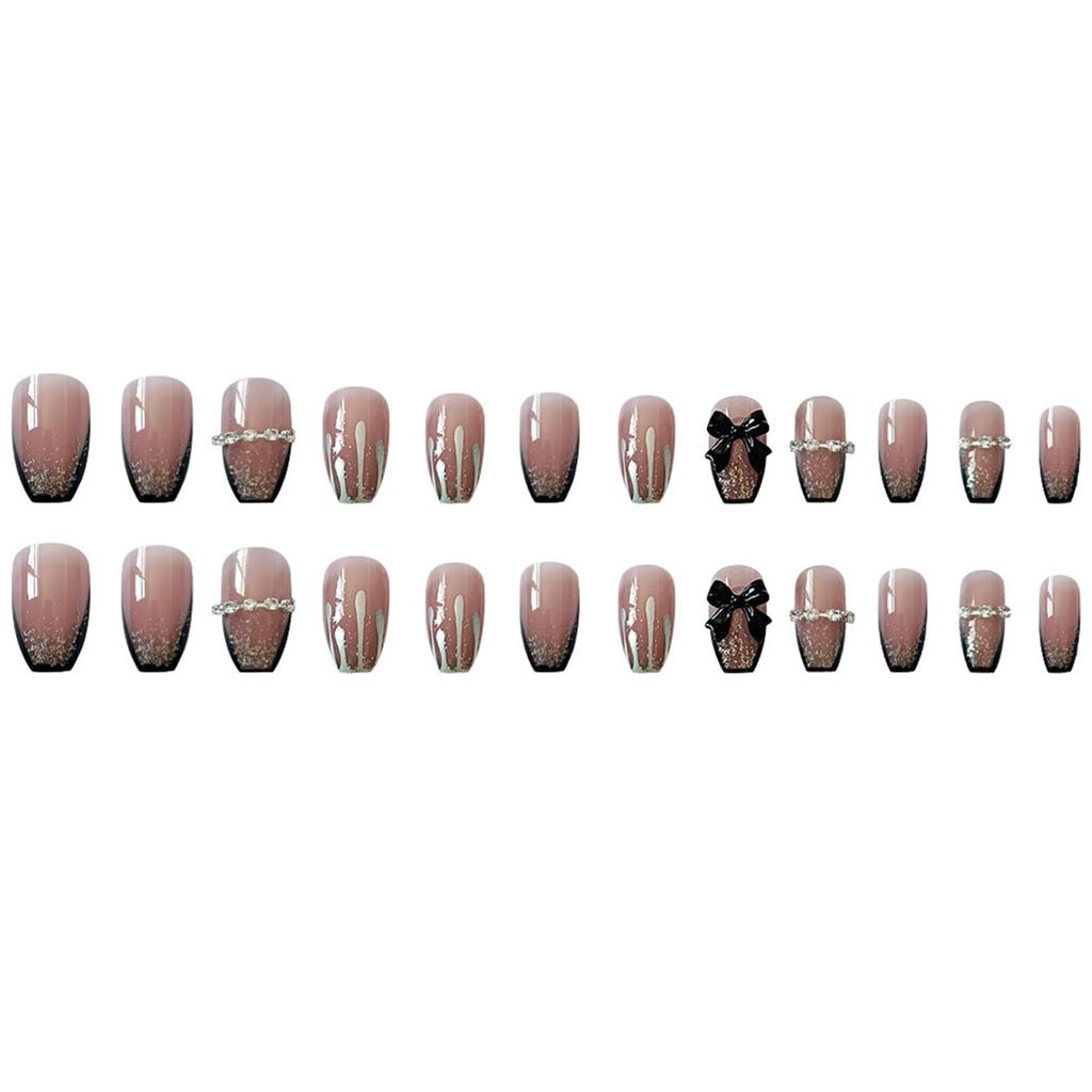 Black Bowknot Decorated Fake Nails Not Easy to Break Fake Nails for Nail Art School Home Use