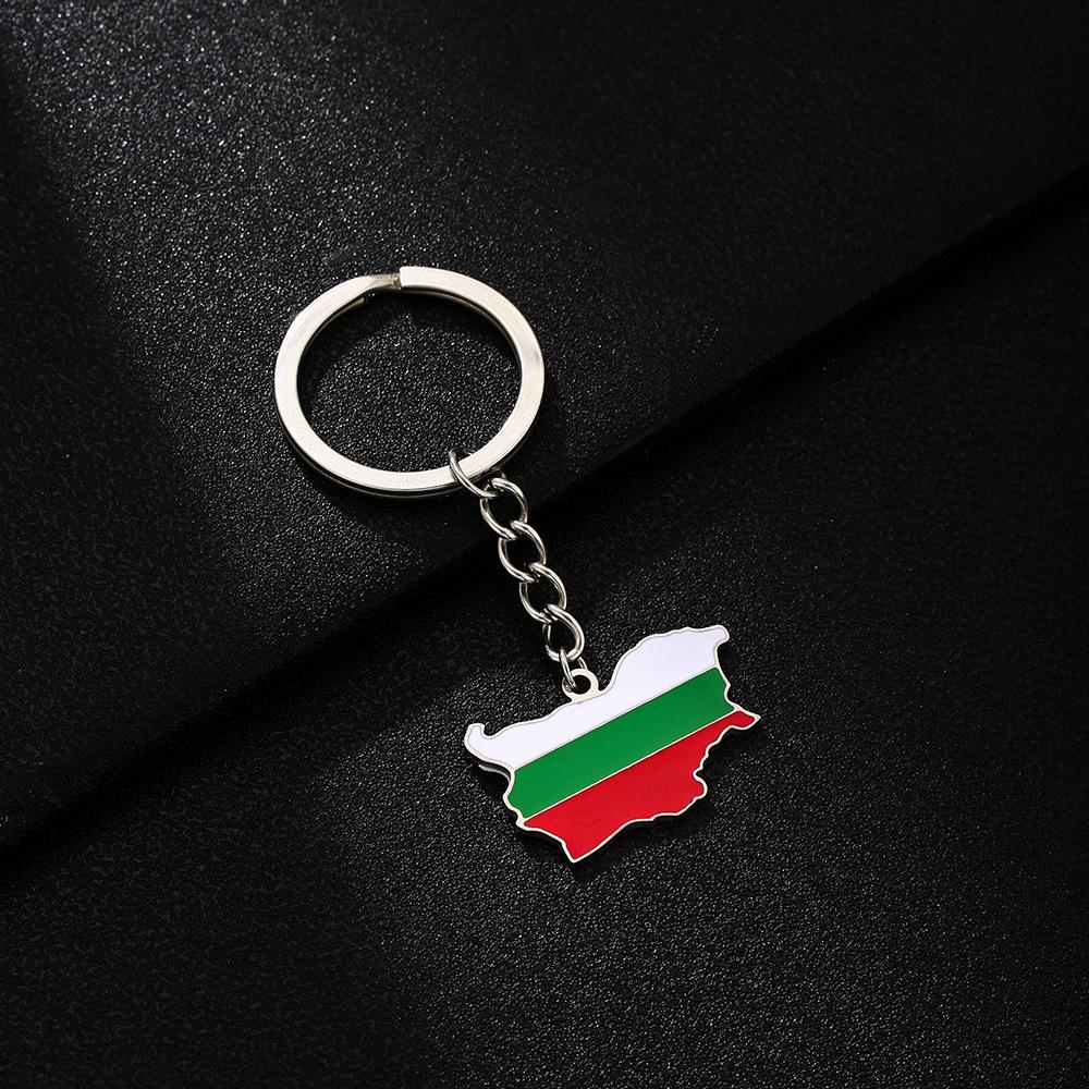 Retro Ethnic Style Bulgaria Map Flag Keychain - Stainless Steel Decoration