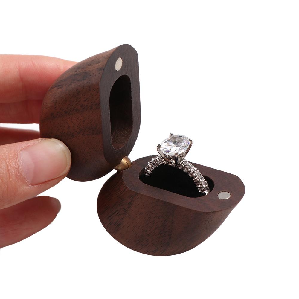 Walnut Wood Proposal Ring Case Heart Shaped Jewelry Organizer Box Gifts Wooden Ring Box  Birthday