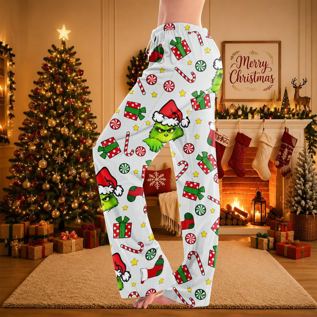 Women's Christmas Print Pants Casual Holiday Pants with No Pockets