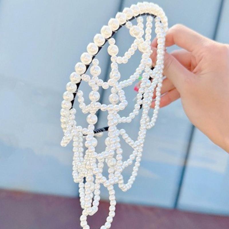 Fashion Pearl Beaded Tassel Hollow Out Headband Forehead Decoration Daily Style Hair Accessories Hot Sale