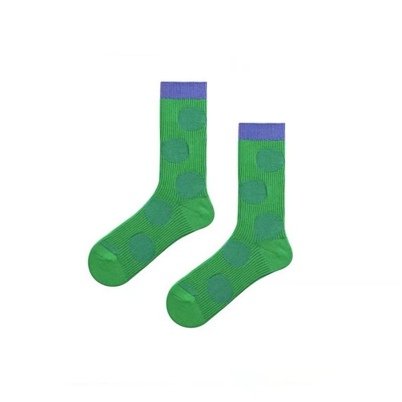 

Green Labeling Medium Tube Socks, Double-Needle Contrasting Color Striped Rhombus Retro Socks, Trendy Niche Pure Cotton Socks One size fits all