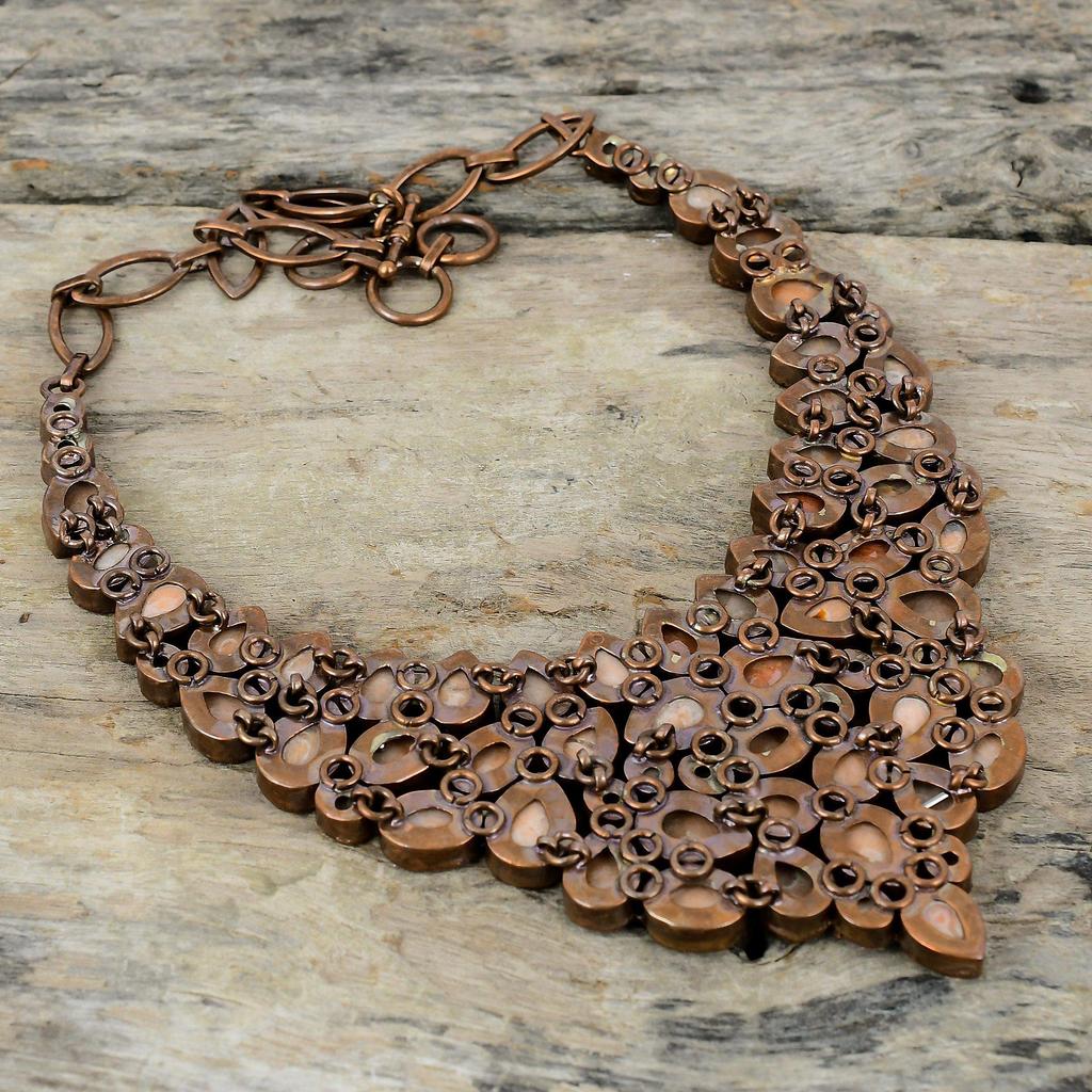 Collana grezza di alce turchese ostrica spinosa Collana di rame elettroformato Collana con catena regolabile Collana con pietre preziose fatta a mano Regali per la mamma