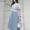 ZANZEA Completo estivo due pezzi da donna con blusa a maniche corte floreale e gonna midi