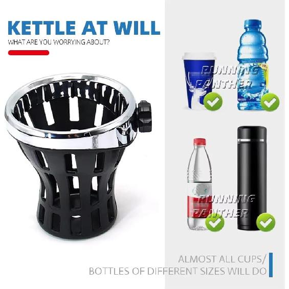 Motorcycle Handlebar Drink Cup Holder Plated And Rubber Chrome/Black Mount For Harley Davidson Passenger Water Bottle Holder With Mesh Basket For
