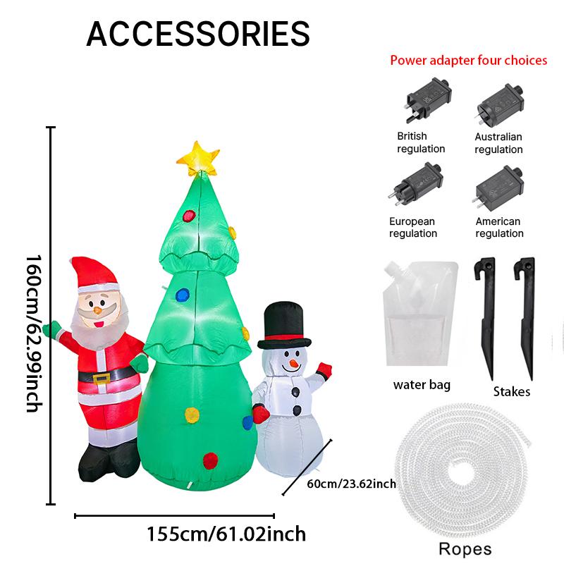 4.92FT Inflatable Christmas Set Santa Tree Snowman Toy Yard Party Decoration Festive Gift LED Lit Xmas Supplies Home Ornament