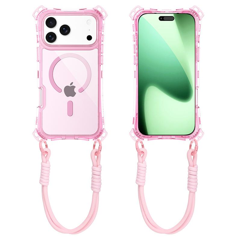 For IP17PROMAX 3-in-1 Transparent Magnetic Phone Case Small Four Corner Hanging Rope for Apple 17 Phone Case