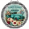 1pc 2d Flat Retro Round Wooden Sign Flower Market Flower Truck, Novel and Interesting Garage Bar Kitchen Home Family Friend Gift Wooden Sign- 20cm