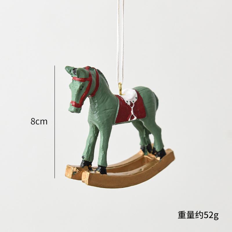 Colorful Wooden Horse Decor 3D Rocking Horse Small Pendant Christmas Tree Decoration Hanging Ornament Retro Christmas Decoration